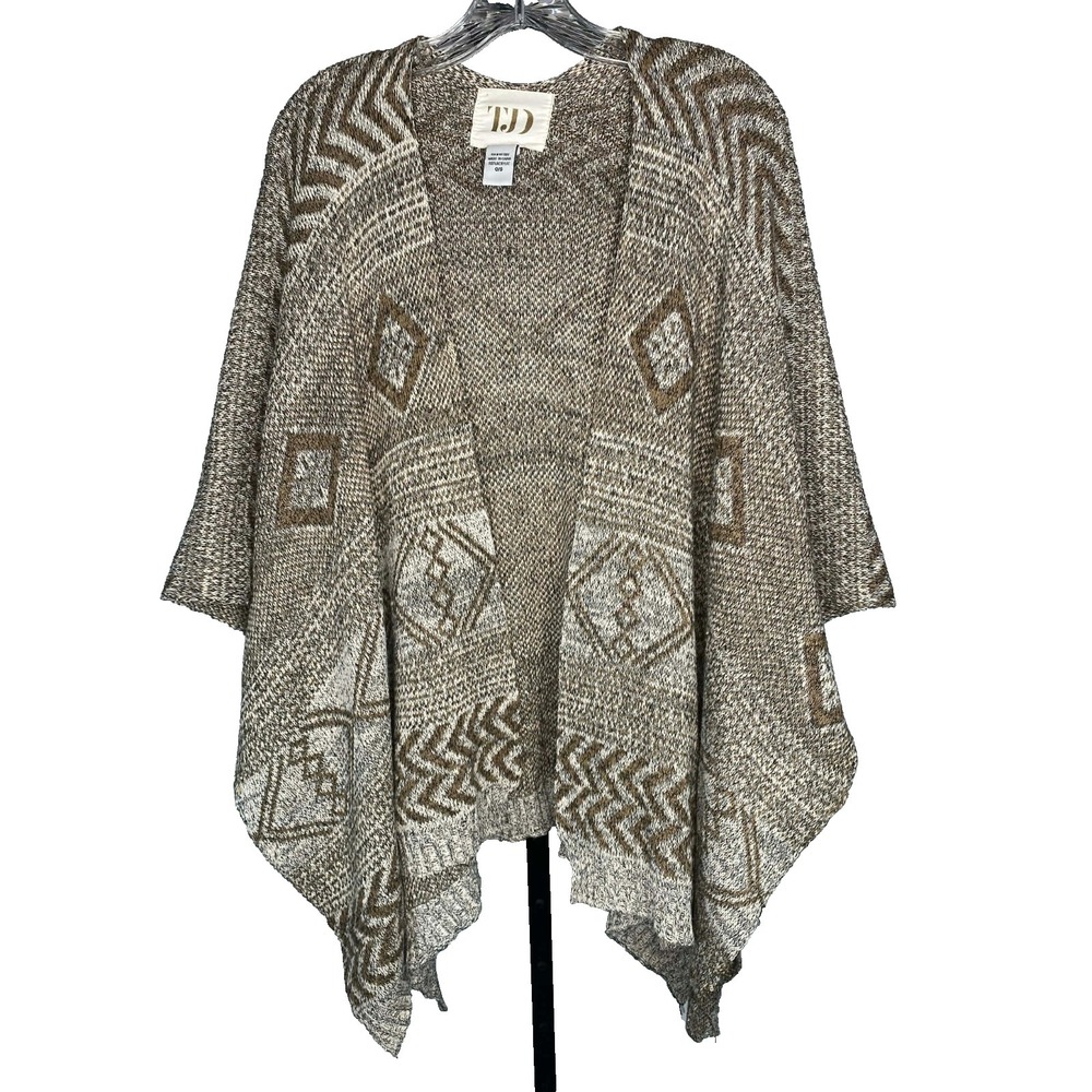 The Jetset Diaries Poncho Shawl One Size‎ brown white knit waterfall cozy TJD